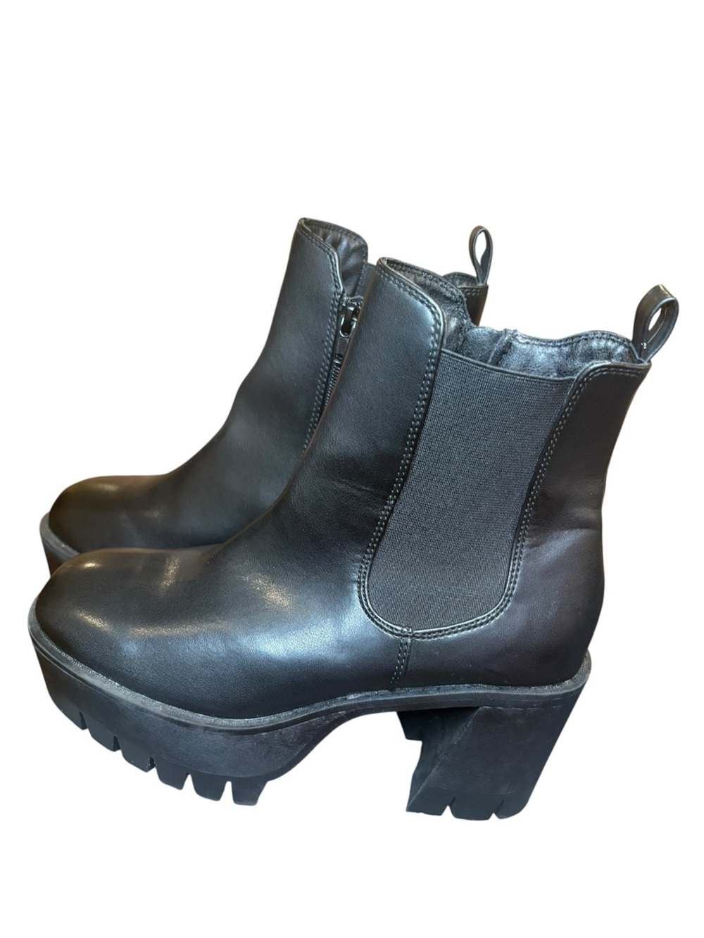Madden Girl Black Lug Platform Chelsea Booties